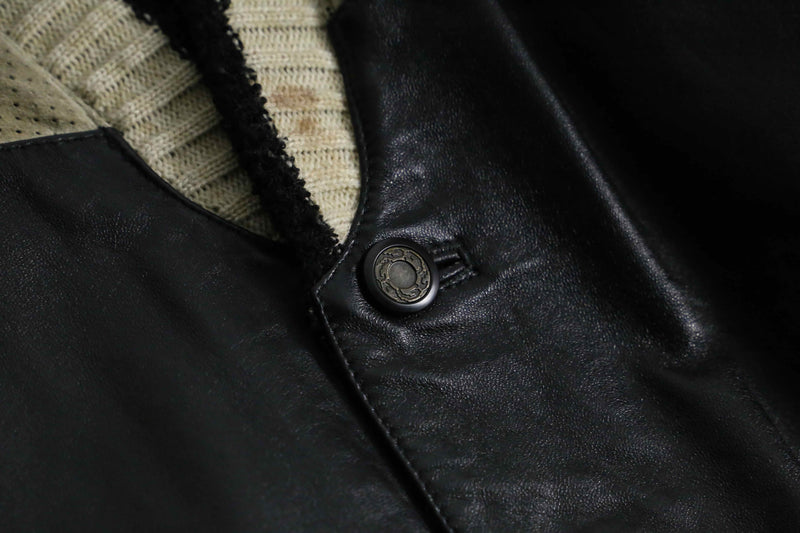 1990s SAXONY leather × 3D knit combi cardigan blouson