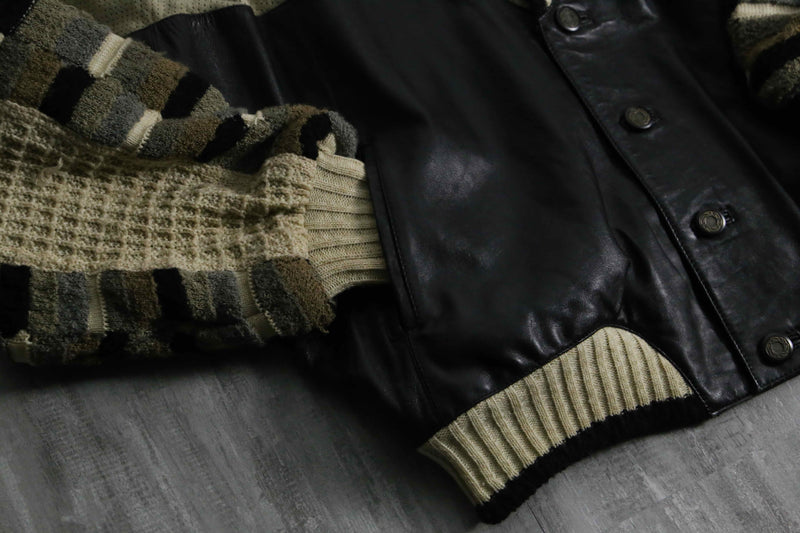 1990s SAXONY leather × 3D knit combi cardigan blouson