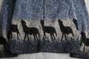 wolf pattern fleece zip jacket
