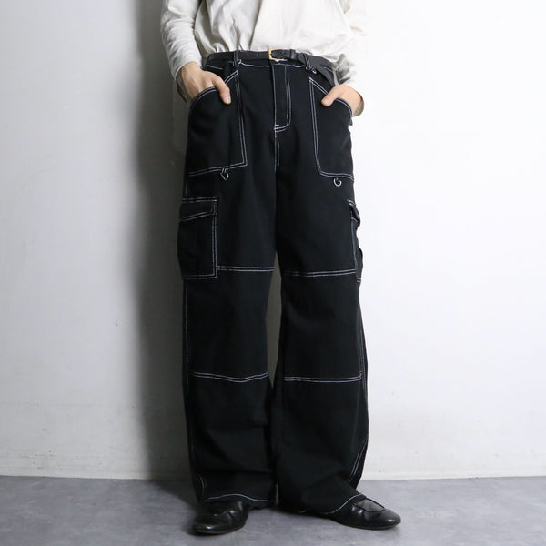 black color stitch design cotton wide pants