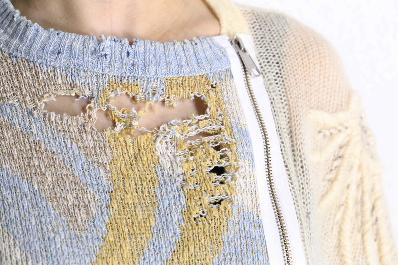 ''Re:make''damage knit zip cardigan
