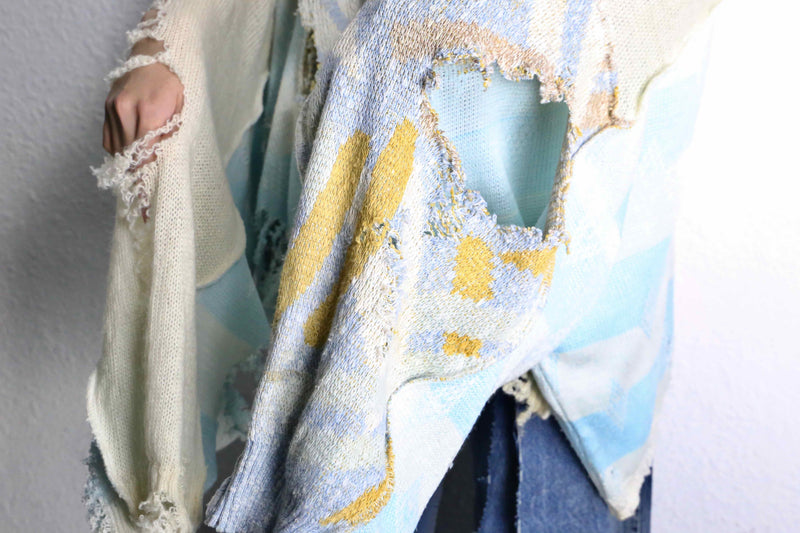 ''Re:make''damage knit zip cardigan