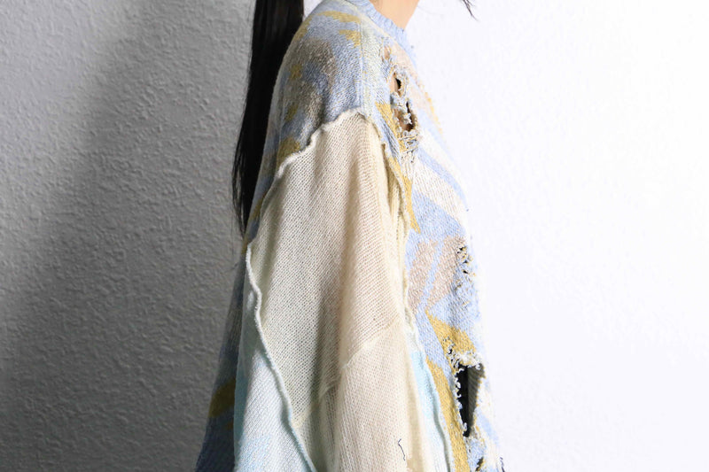 ''Re:make''damage knit zip cardigan