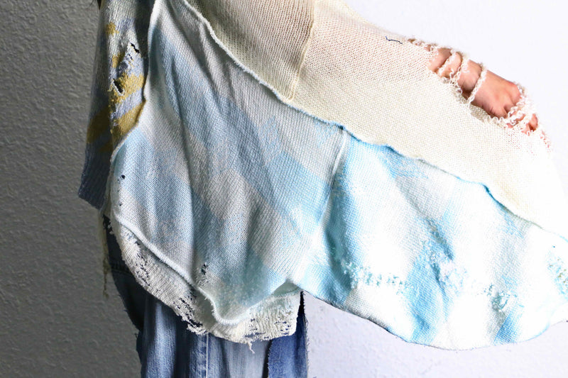 ''Re:make''damage knit zip cardigan