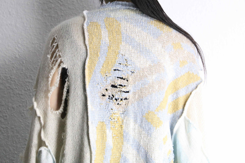 ''Re:make''damage knit zip cardigan