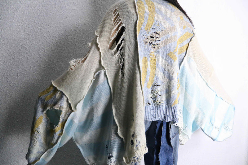 ''Re:make''damage knit zip cardigan