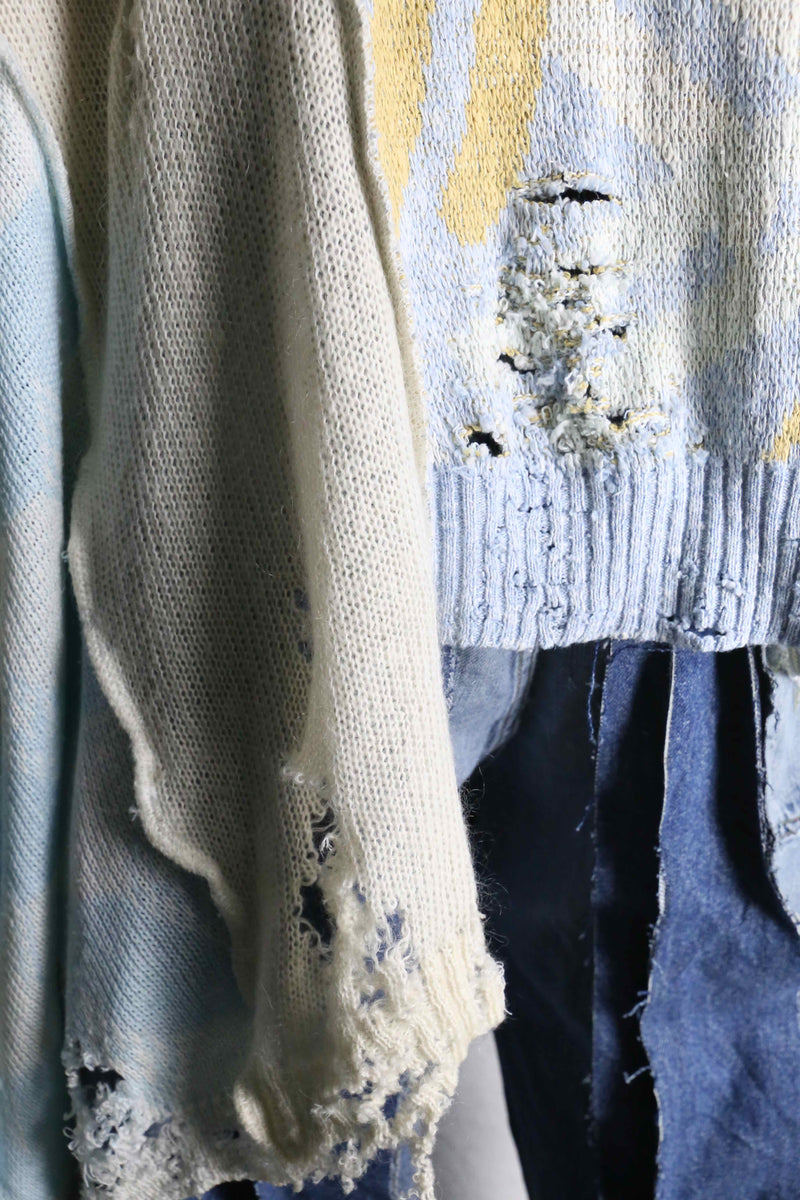 ''Re:make''damage knit zip cardigan