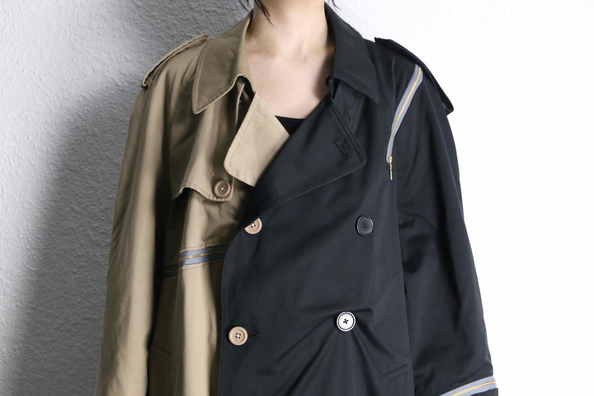 Re:make” beige × black zip trench coat