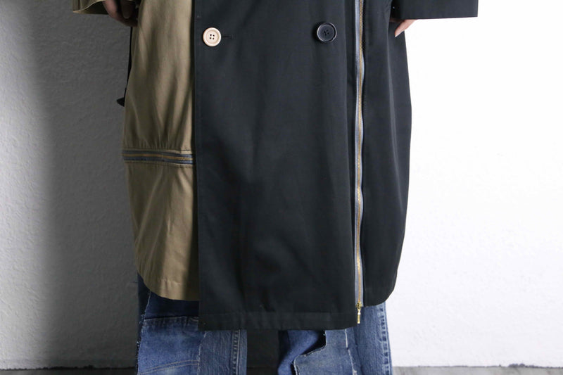 “Re:make” beige × black zip trench coat