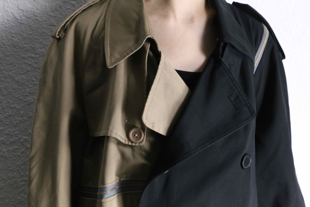 Re:make” beige × black zip trench coat