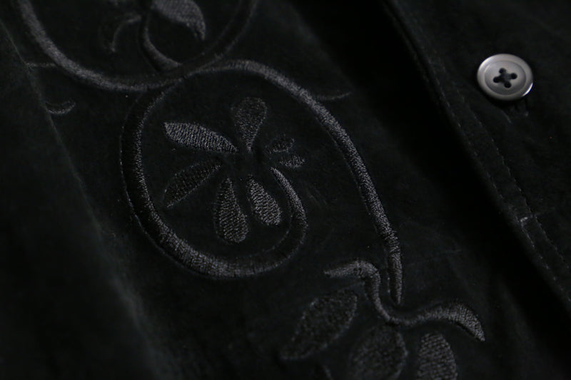 leaf embroidery black suede shirt jacket