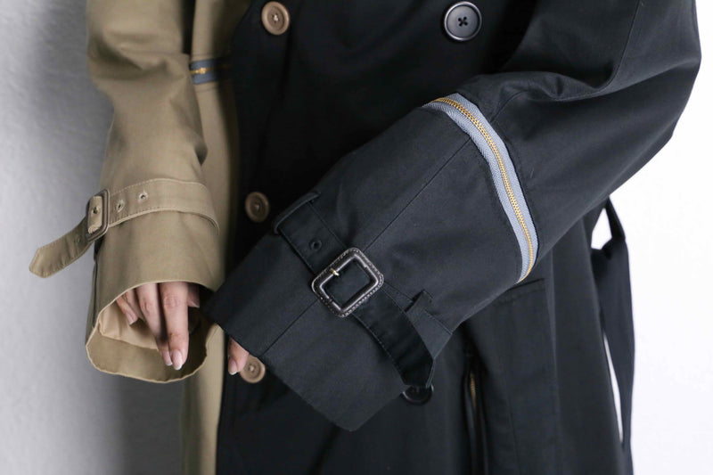 “Re:make” beige × black zip trench coat