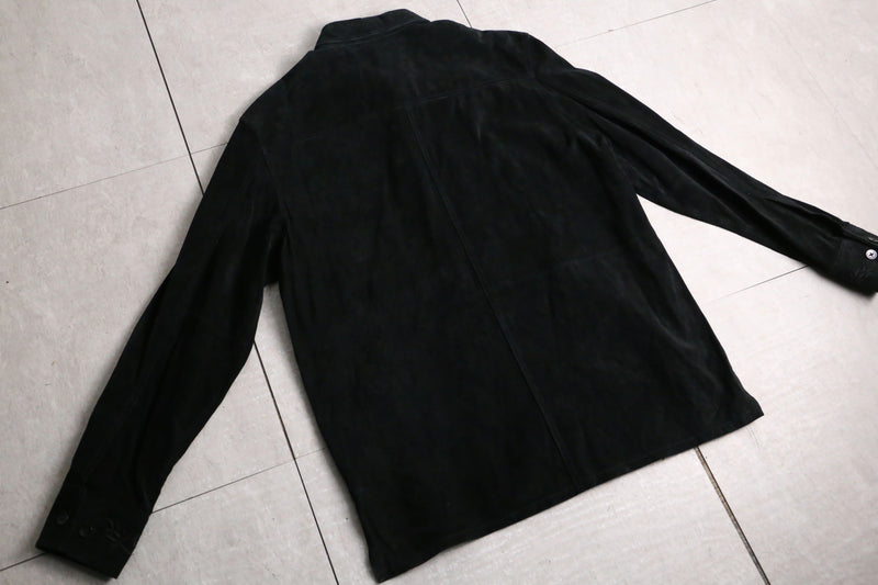 leaf embroidery black suede shirt jacket