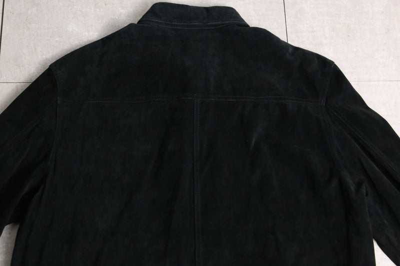 leaf embroidery black suede shirt jacket