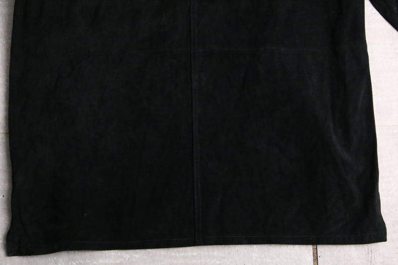 leaf embroidery black suede shirt jacket