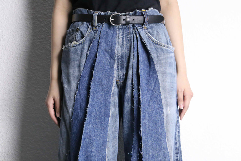 ”Re:make” patchwork stripe denim wide pants