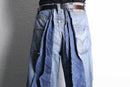”Re:make” patchwork stripe denim wide pants