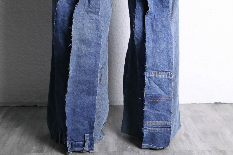 ”Re:make” patchwork stripe denim wide pants