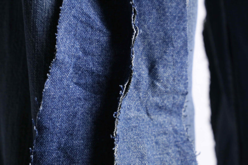 ”Re:make” patchwork stripe denim wide pants