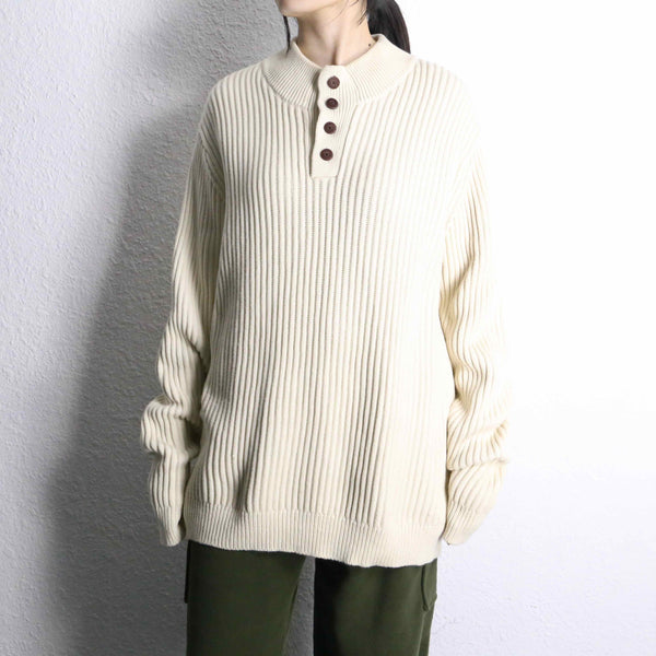 "L.L.Bean" henry neck cotton rib knit