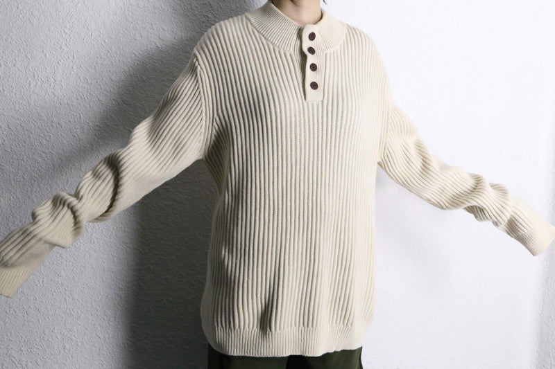 "L.L.Bean" henry neck cotton rib knit