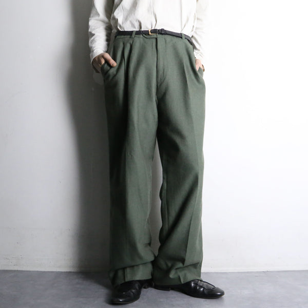 moss green 2tuck wide tapered wool slacks