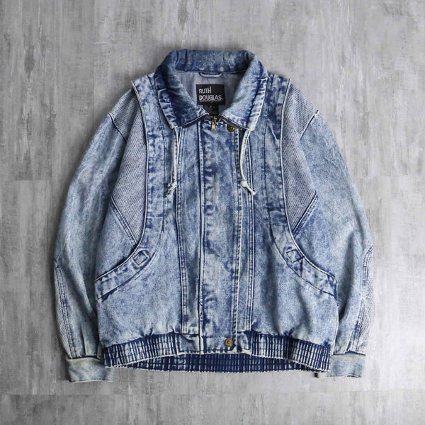 wash indigo deformed zip up denim blouson