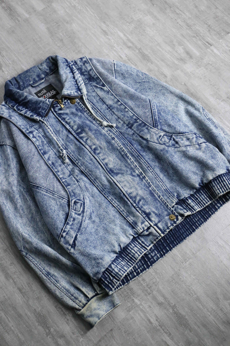 wash indigo deformed zip up denim blouson