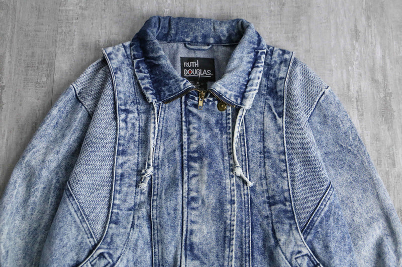 wash indigo deformed zip up denim blouson