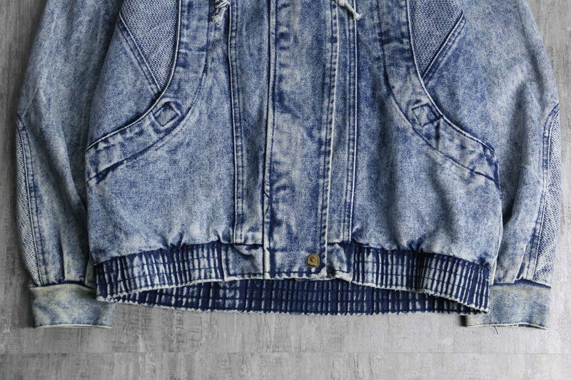 wash indigo deformed zip up denim blouson