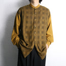 mustard check collarless shirt