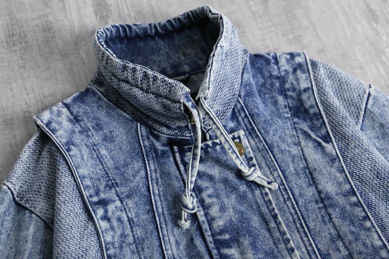 wash indigo deformed zip up denim blouson