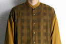 mustard check collarless shirt