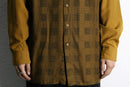 mustard check collarless shirt