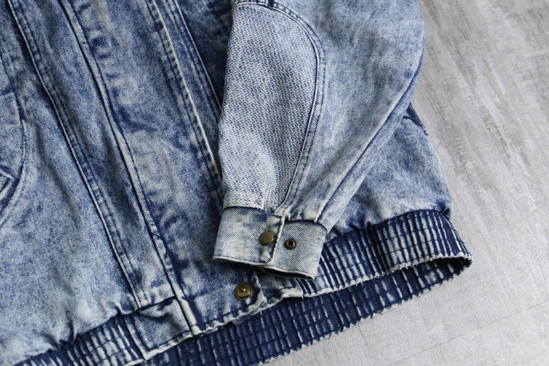 wash indigo deformed zip up denim blouson