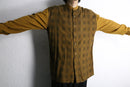 mustard check collarless shirt