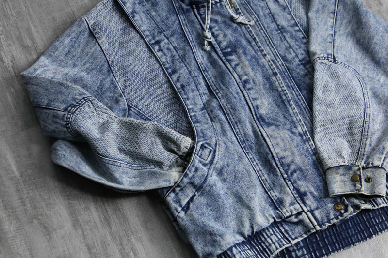 wash indigo deformed zip up denim blouson