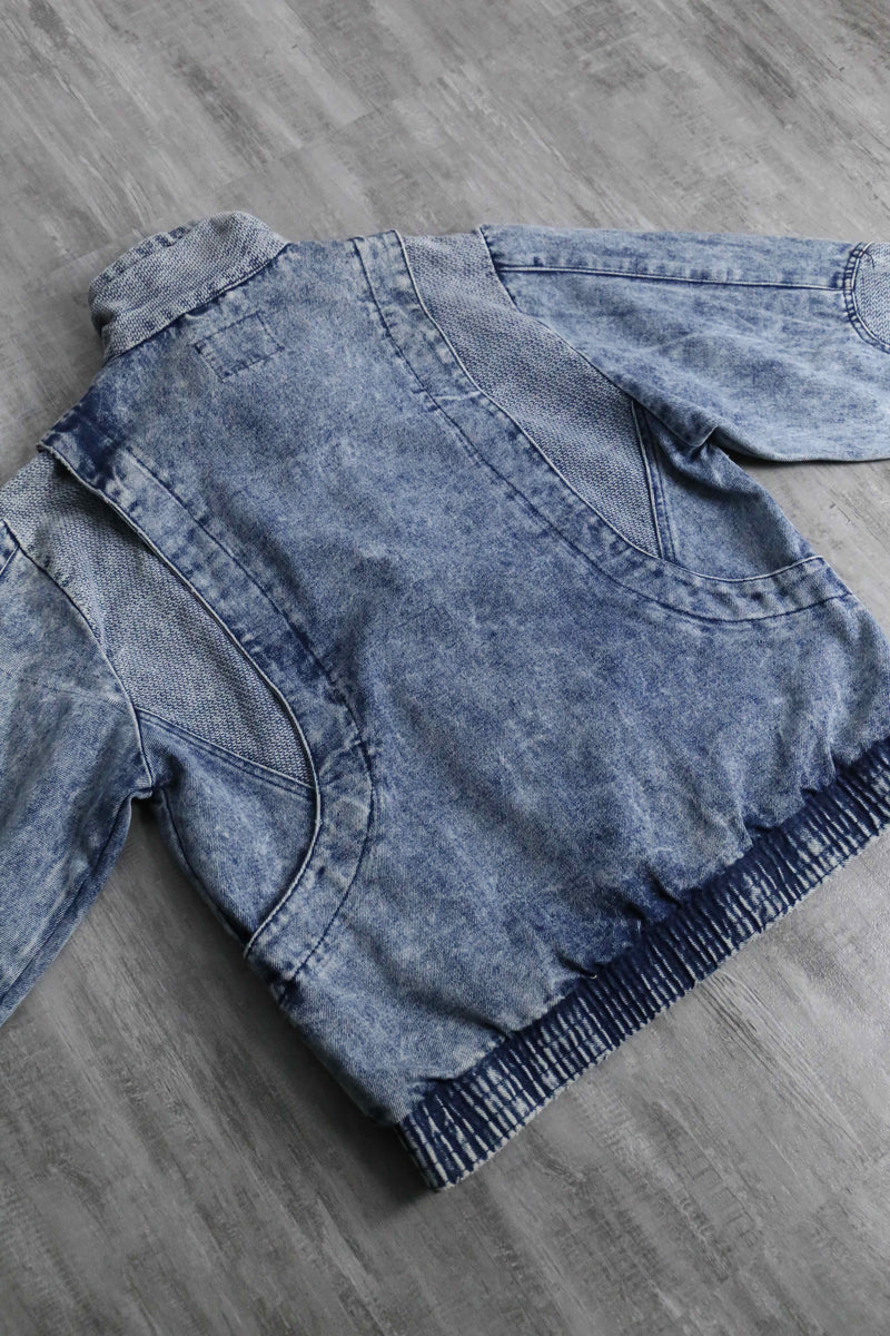 wash indigo deformed zip up denim blouson