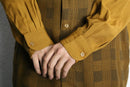 mustard check collarless shirt