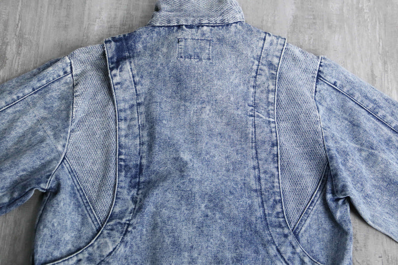 wash indigo deformed zip up denim blouson