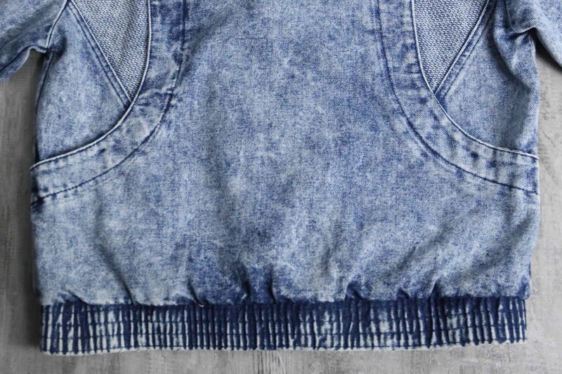 wash indigo deformed zip up denim blouson