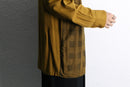 mustard check collarless shirt