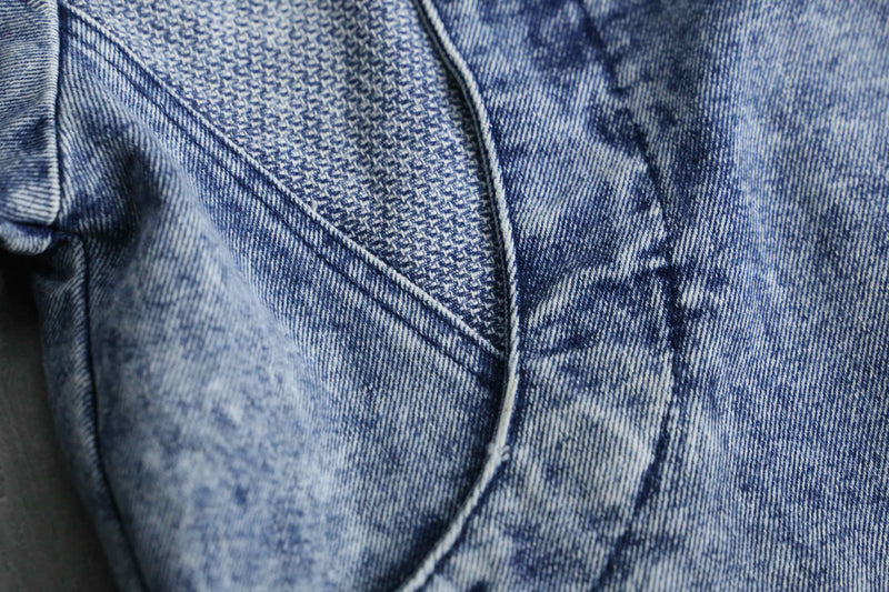 wash indigo deformed zip up denim blouson