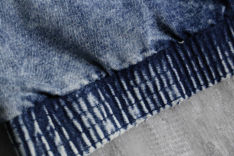 wash indigo deformed zip up denim blouson