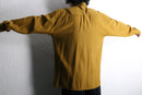 mustard check collarless shirt