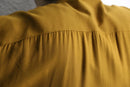 mustard check collarless shirt