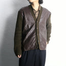 brown leather × brown knit switch cardigan