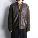 brown leather × brown knit switch cardigan