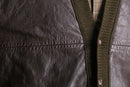 brown leather × brown knit switch cardigan