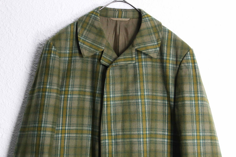 multi line tartan check hidden placke middle chesterfield coat